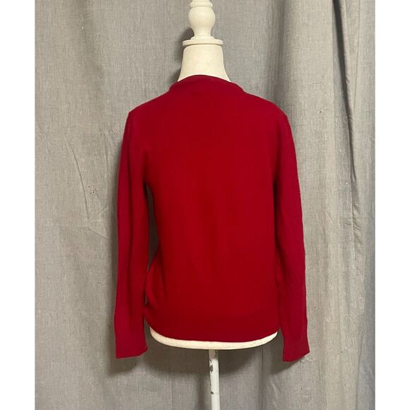 Merona 100% Merino Wool Argyle Sweater Red Gray Black V Neck Medium - Picture 3 of 10